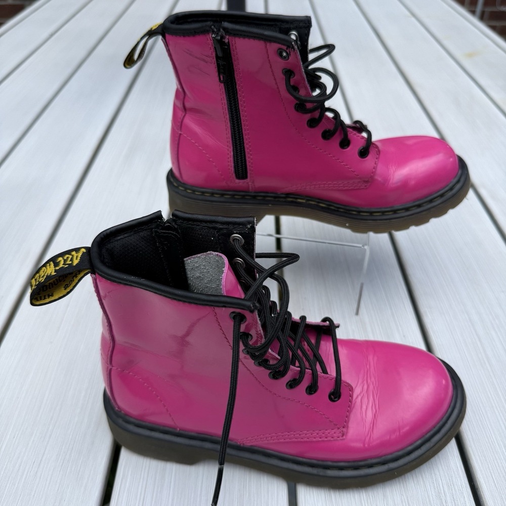 🌸 Dr. Martens Delaney Pink Patent Leather Boots Girls Size US 2 UK 1 Side Zip